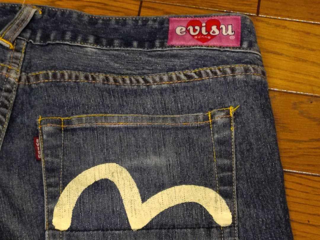 【USED】EVISU DONNA_デニムホットパンツ_ホワイトカモメ_Sサイズ