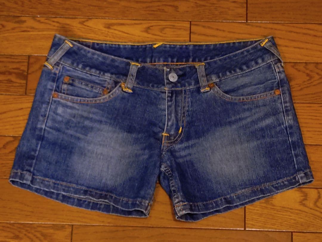 【USED】EVISU DONNA_デニムホットパンツ_ホワイトカモメ_Sサイズ