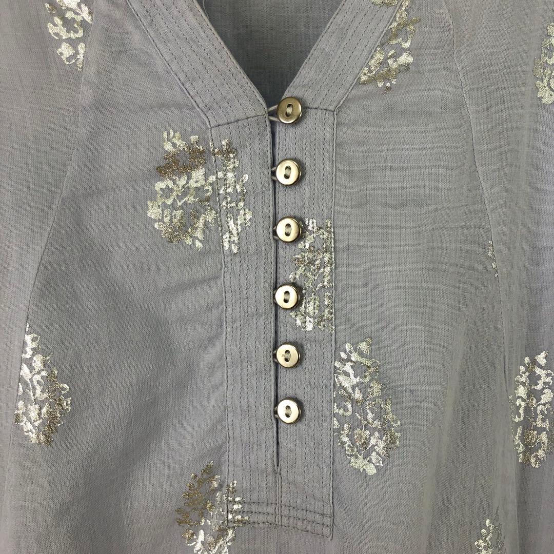 ne Quittez pas コットンボイルホイルフラワープリントスリーブドレス