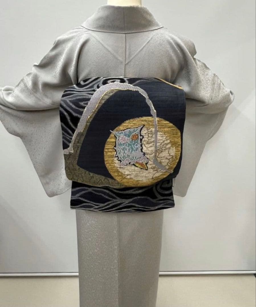 【超希少トールサイズ】正絹 色無地 グレー 花唐草 裄70 身丈173.5