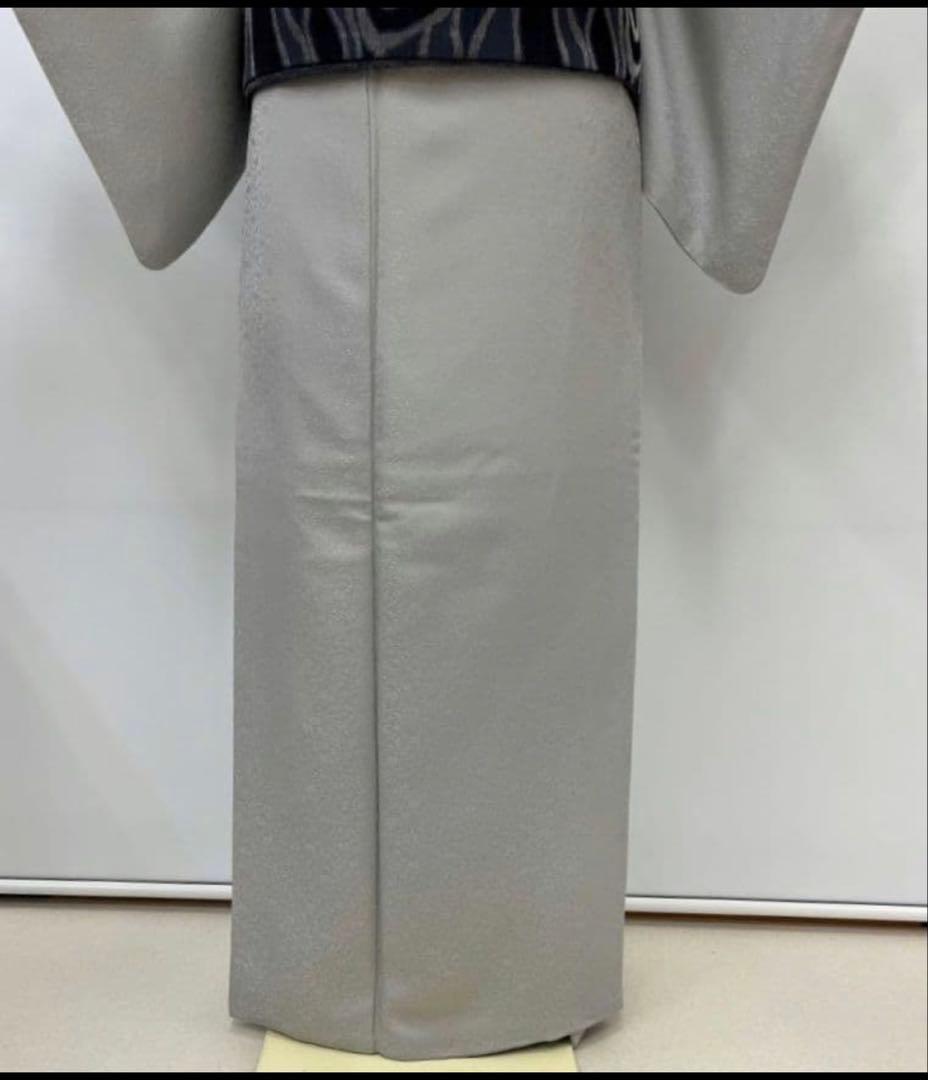 【超希少トールサイズ】正絹 色無地 グレー 花唐草 裄70 身丈173.5