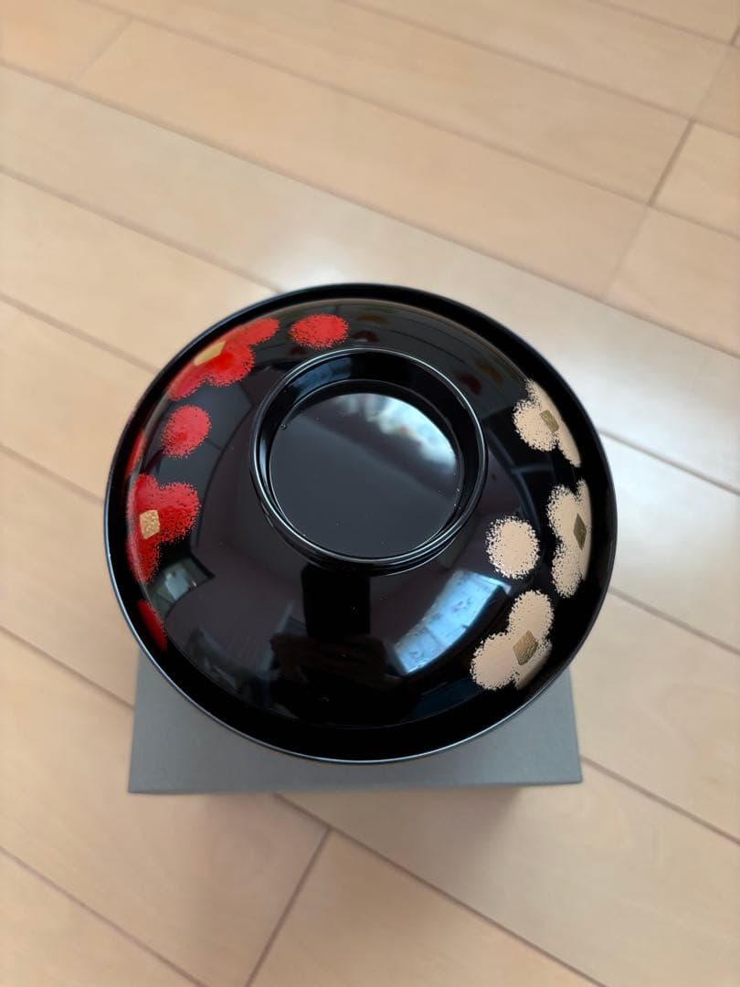雑煮椀 5客+1客　紅白華 総黒 漆塗り 箱付き