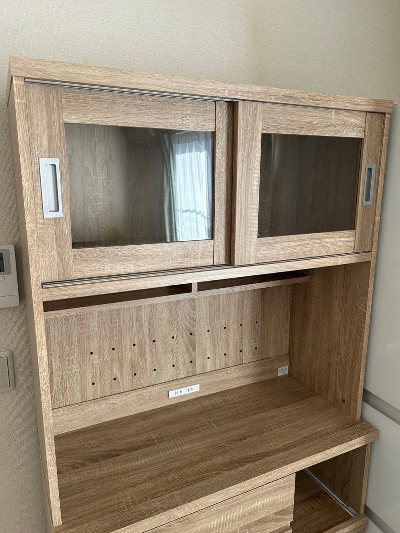 キッチン 食器棚 ガラス扉付き オーク