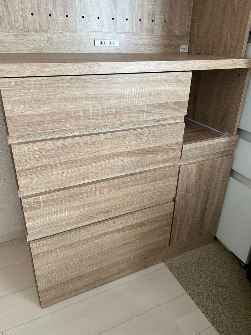 キッチン 食器棚 ガラス扉付き オーク