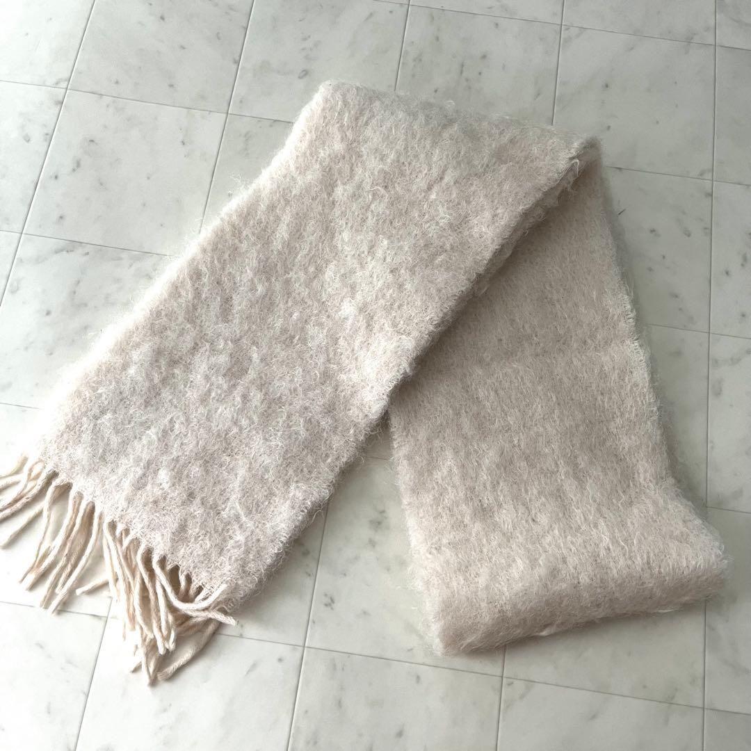 2024年モデル♡ロエベ モヘアマフラー フリンジ レザーパッチ ホワイト