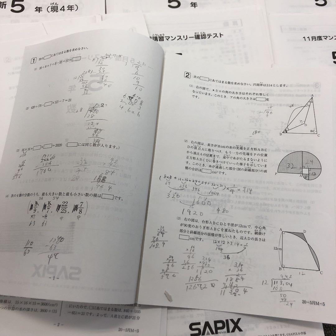 2020年度版　サピックス　5年　マンスリー確認/復習/組分けテスト他　計10回