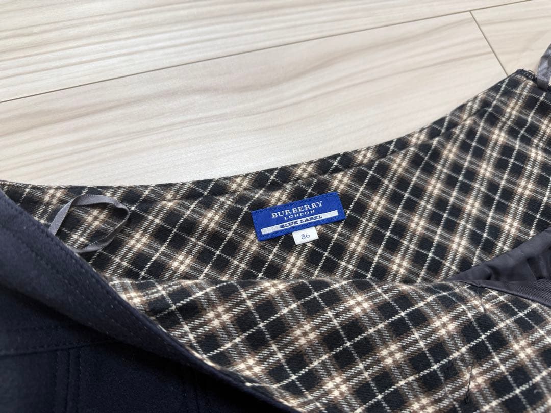 バーバリーブルーレーベル プリーツスカート 36 ネイビー 三陽商会