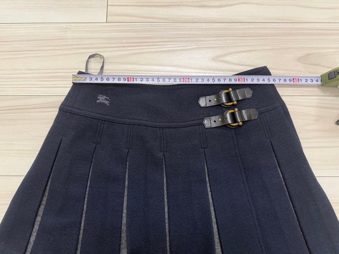 バーバリーブルーレーベル プリーツスカート 36 ネイビー 三陽商会
