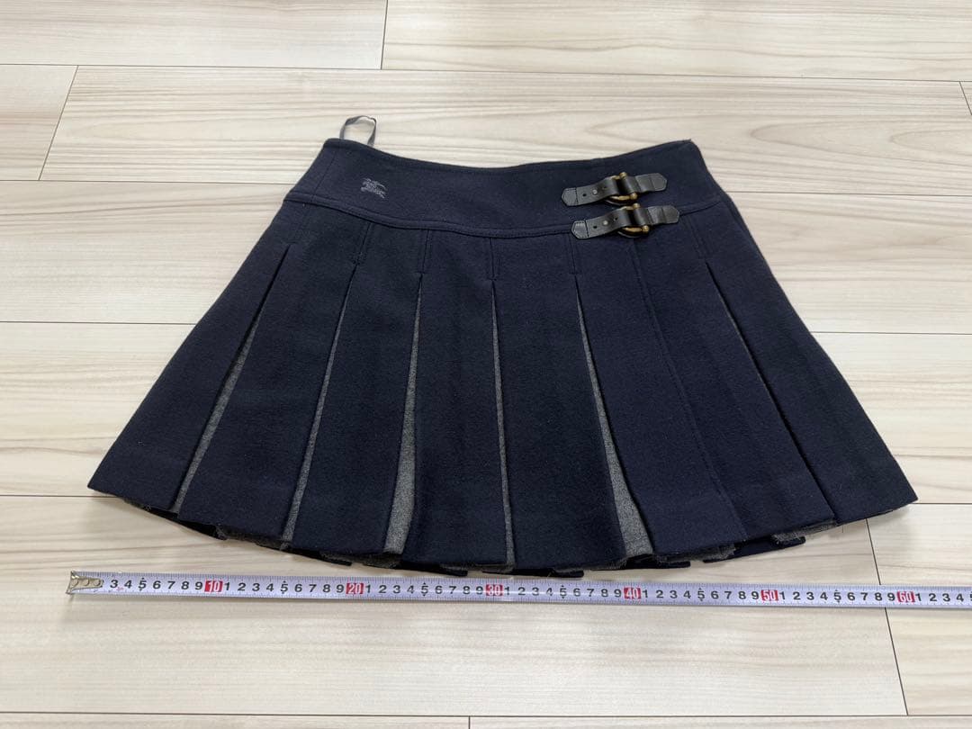 バーバリーブルーレーベル プリーツスカート 36 ネイビー 三陽商会