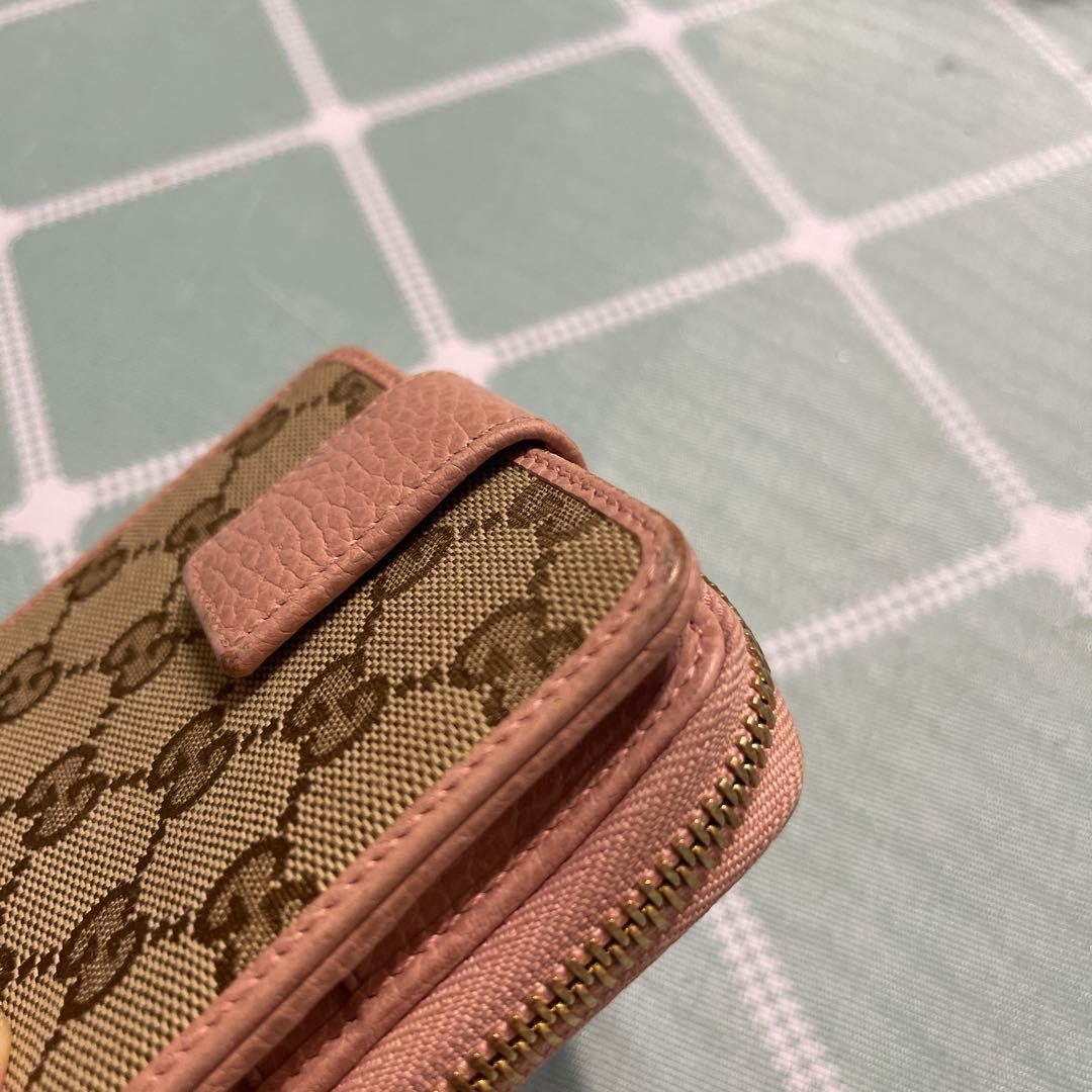 GUCCI GGキャンバス 二つ折り財布 ベージュ/ピンク