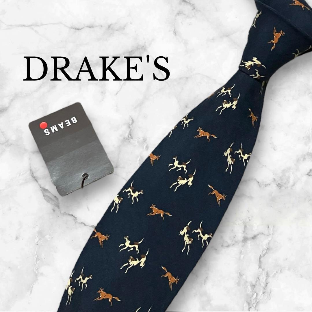 【未使用】DRAKE'S ドレイクス　ネクタイ　犬　ジャガード　タグ付　アニマル