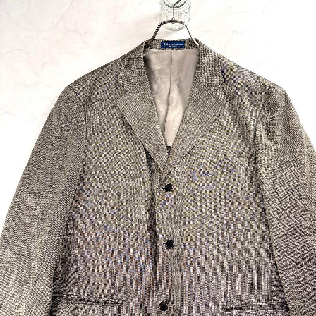 ポロラルフローレン リネン混 段返り テーラードJK 3B 大きい チャコール