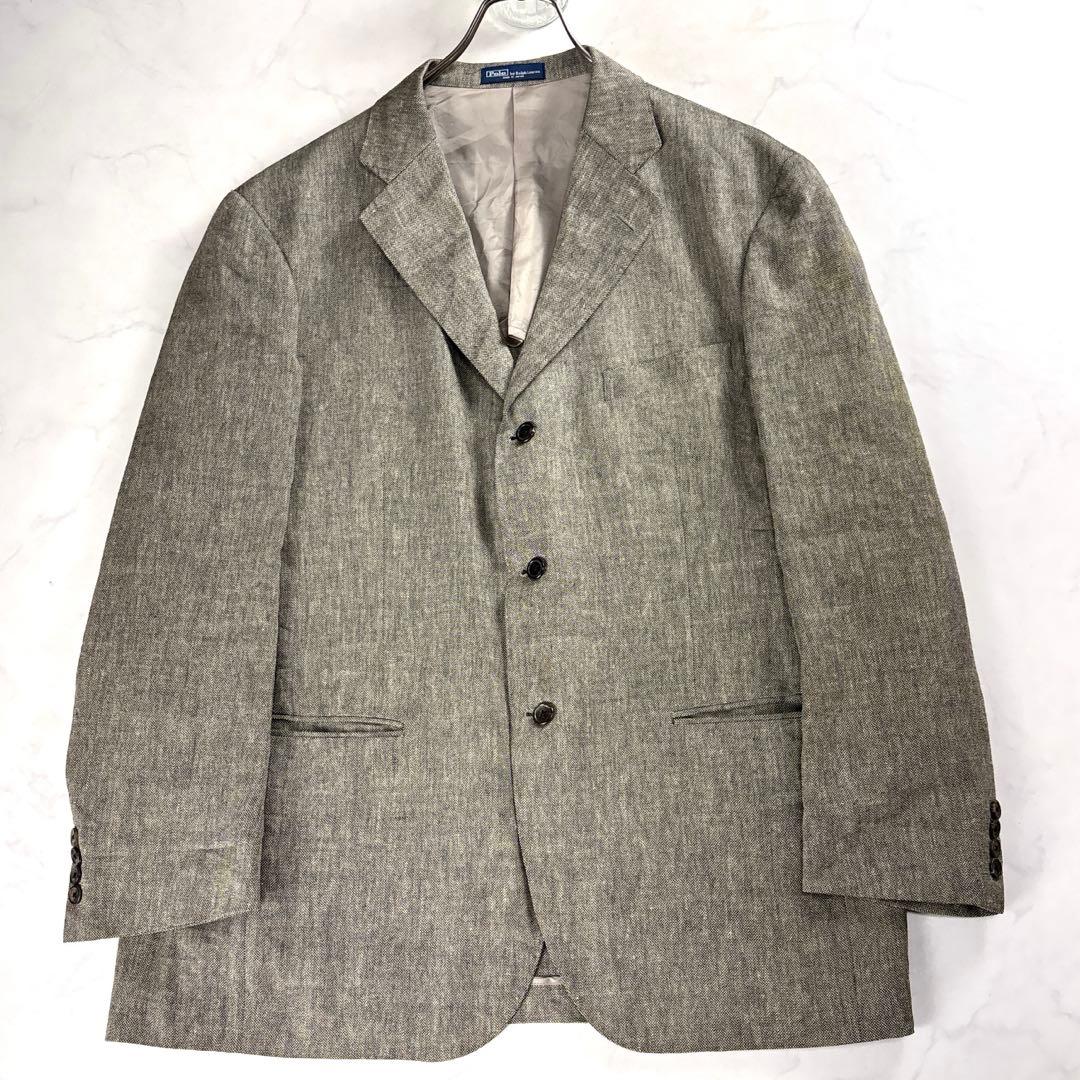 ポロラルフローレン リネン混 段返り テーラードJK 3B 大きい チャコール