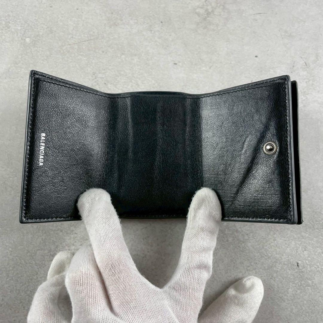 【極美品】バレンシアガ 三つ折財布 BB シンプル カーフスキン 黒