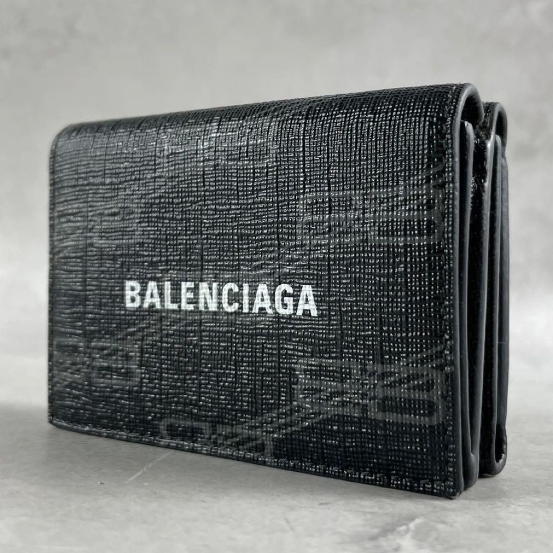 【極美品】バレンシアガ 三つ折財布 BB シンプル カーフスキン 黒
