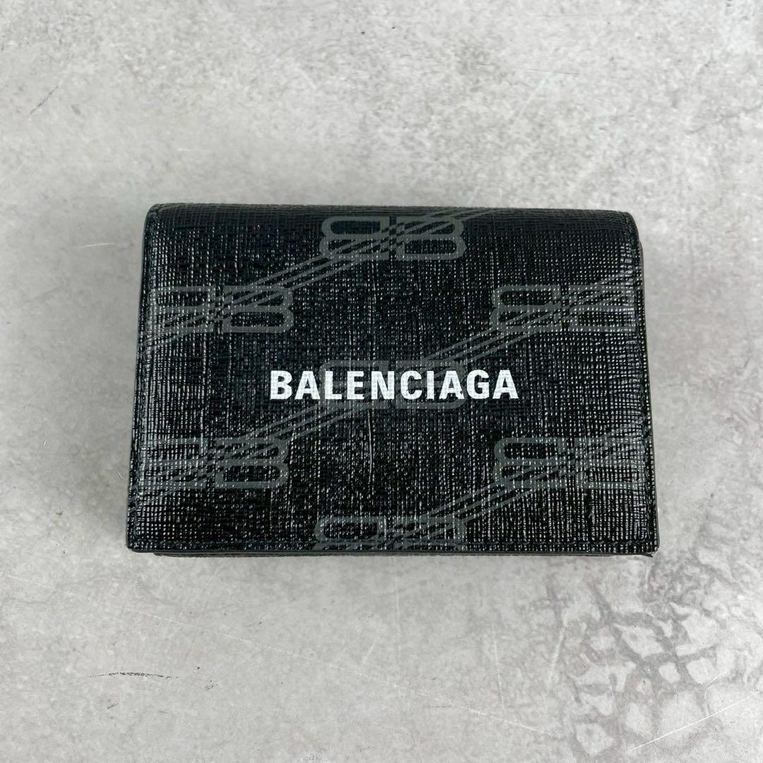 【極美品】バレンシアガ 三つ折財布 BB シンプル カーフスキン 黒