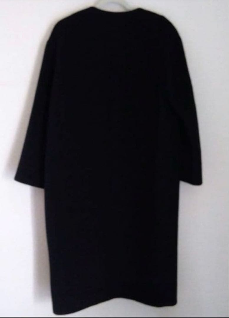 IÉNA 黒 ロングコート　ラムウールノーカラーコートロング丈　38