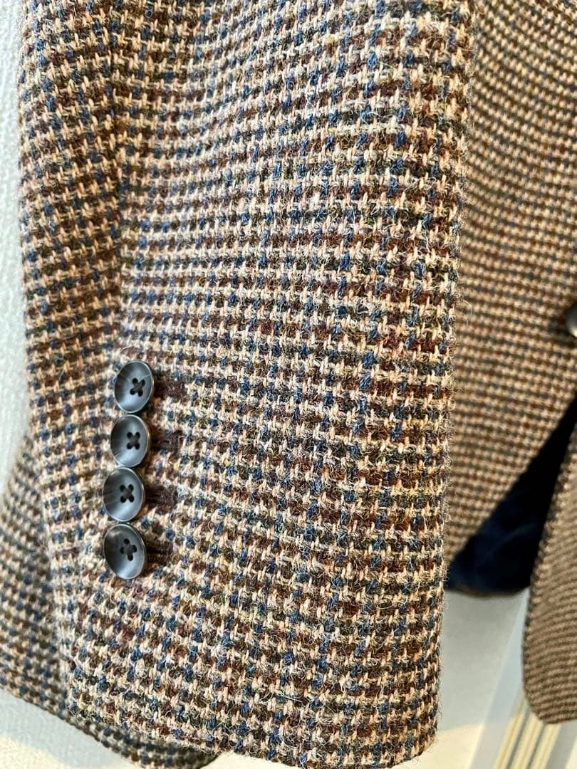 ハリスツイード　ジャケット　ブラウンチェックツイード　高級美品サイズAB5