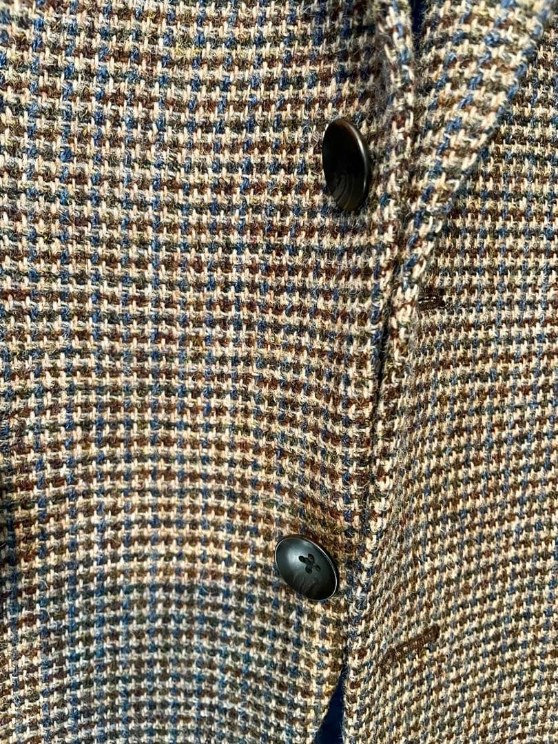 ハリスツイード　ジャケット　ブラウンチェックツイード　高級美品サイズAB5