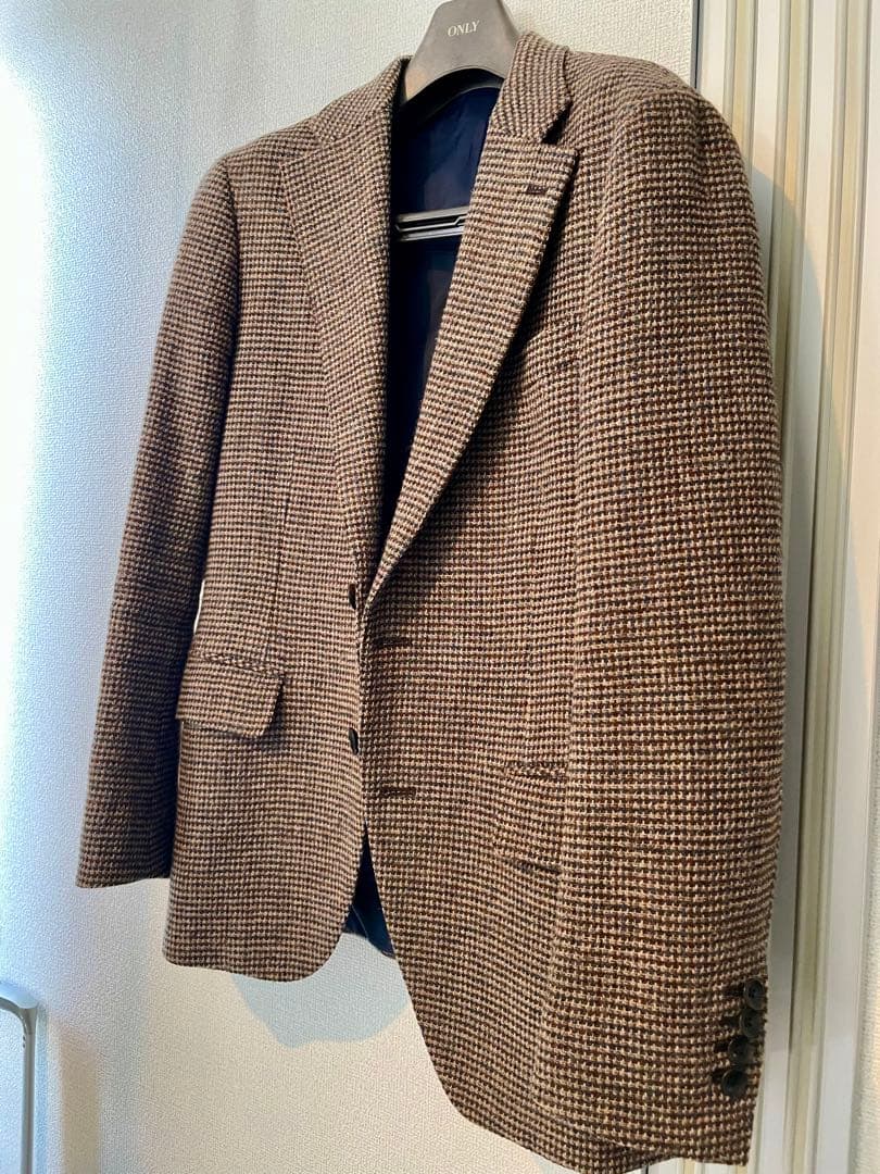 ハリスツイード　ジャケット　ブラウンチェックツイード　高級美品サイズAB5