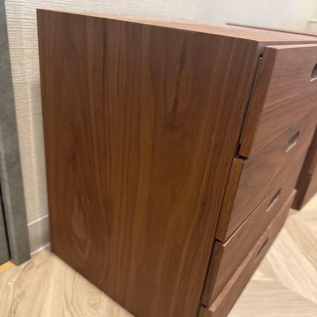 無印良品　スタッキングチェスト2個　引出し・４段／ウォールナット材突板
