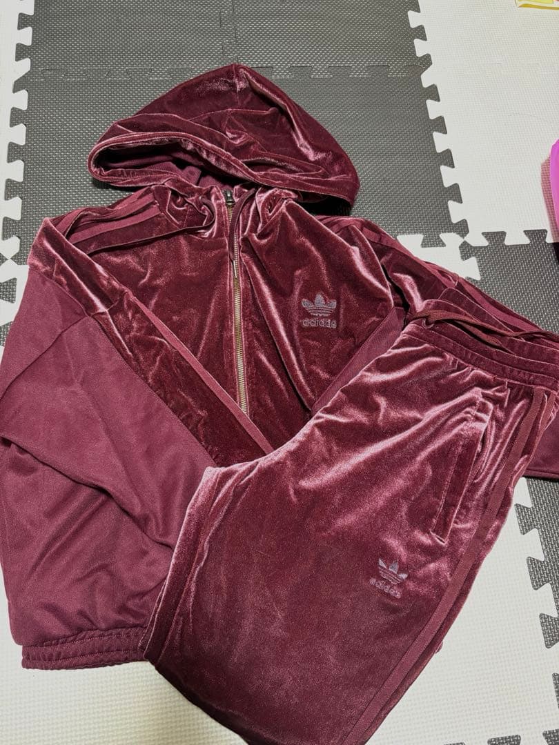 美品‼️ adidas originals ワインカラーベロアジャージ上下