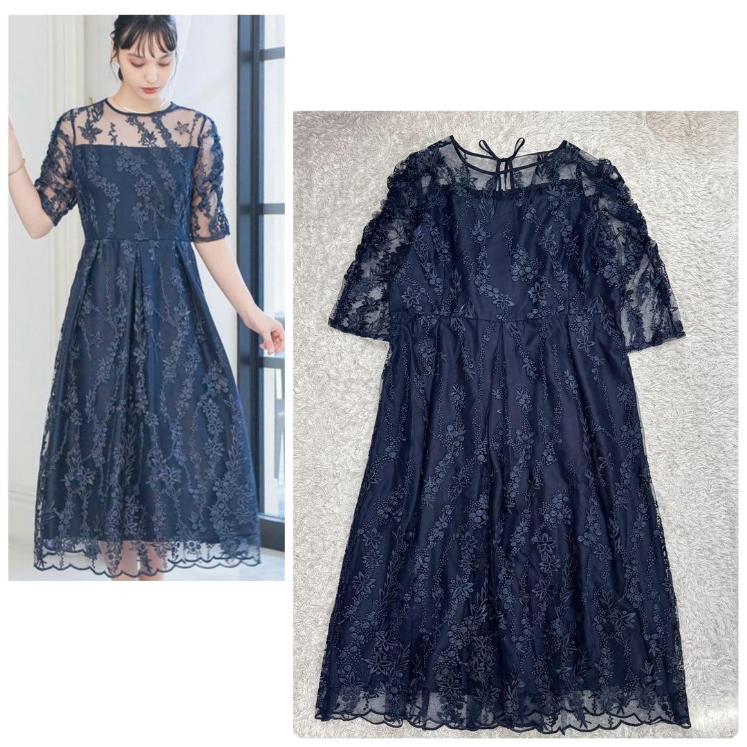 極美品 niana 刺繍レース バックリボン パーティードレス 二次会 4L