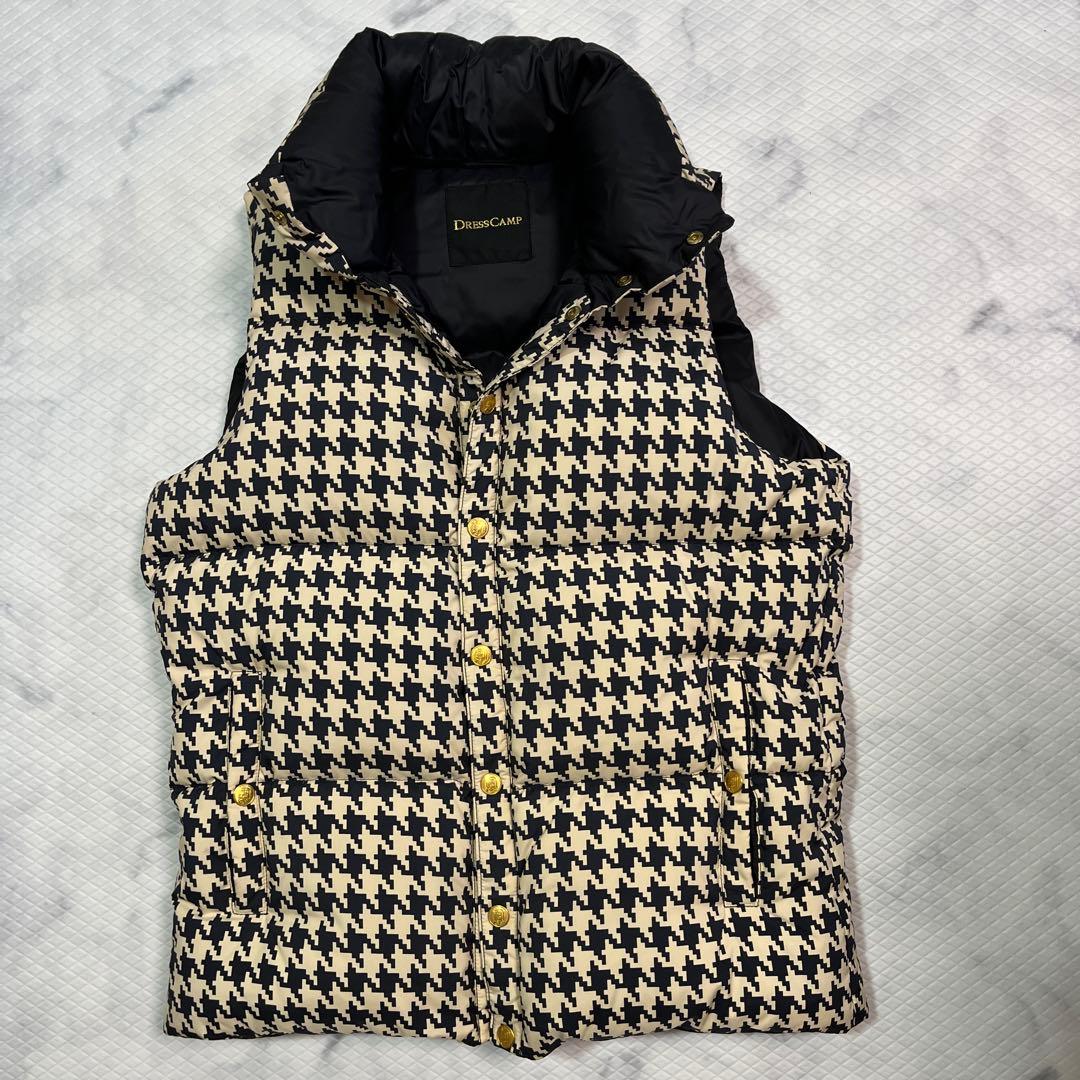 ダウンベスト美品Dress Canp ドレスキャンプ千鳥格子ベージュ黒M