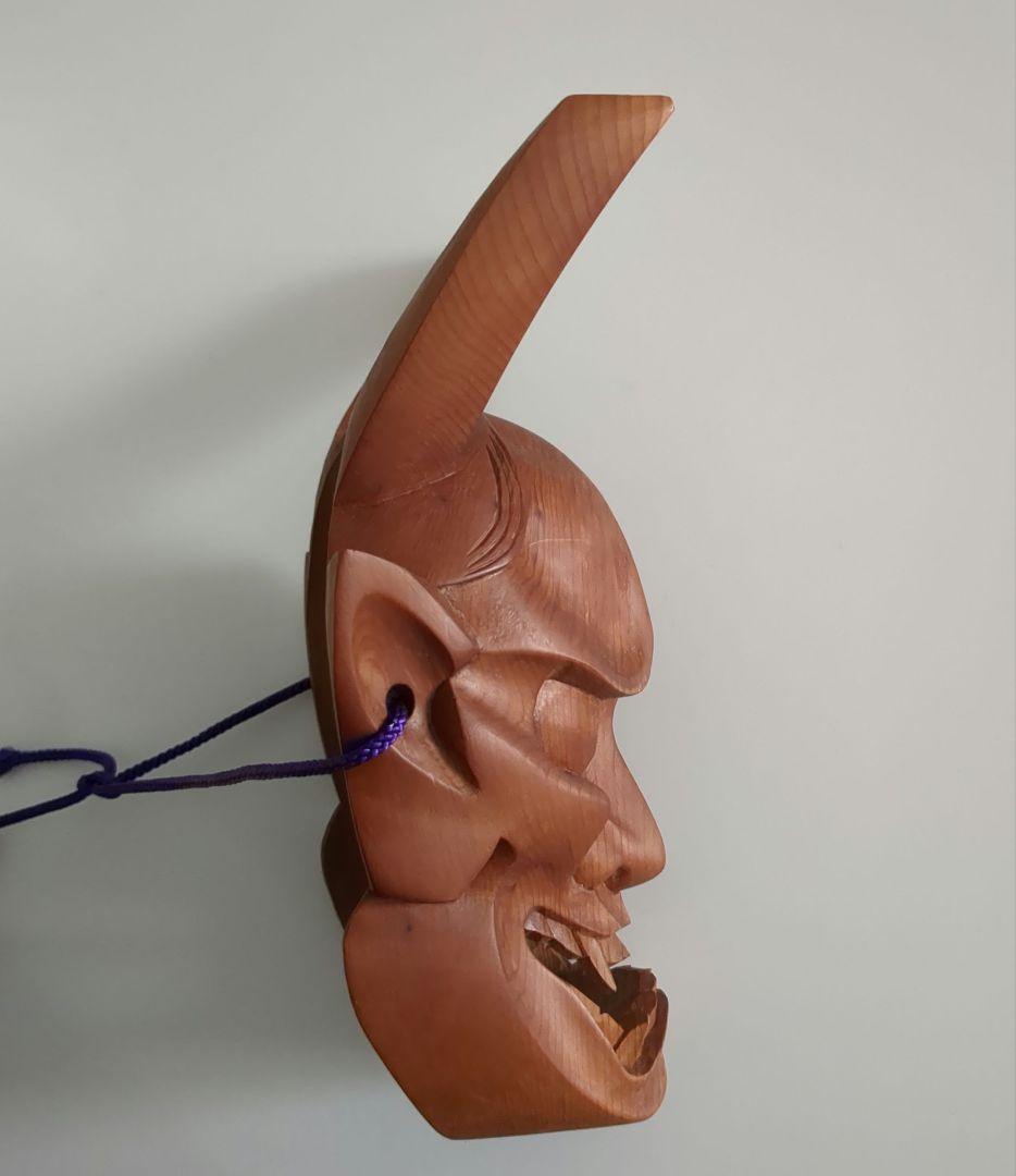 般若　お面　木製　能面　工芸品　一刀彫