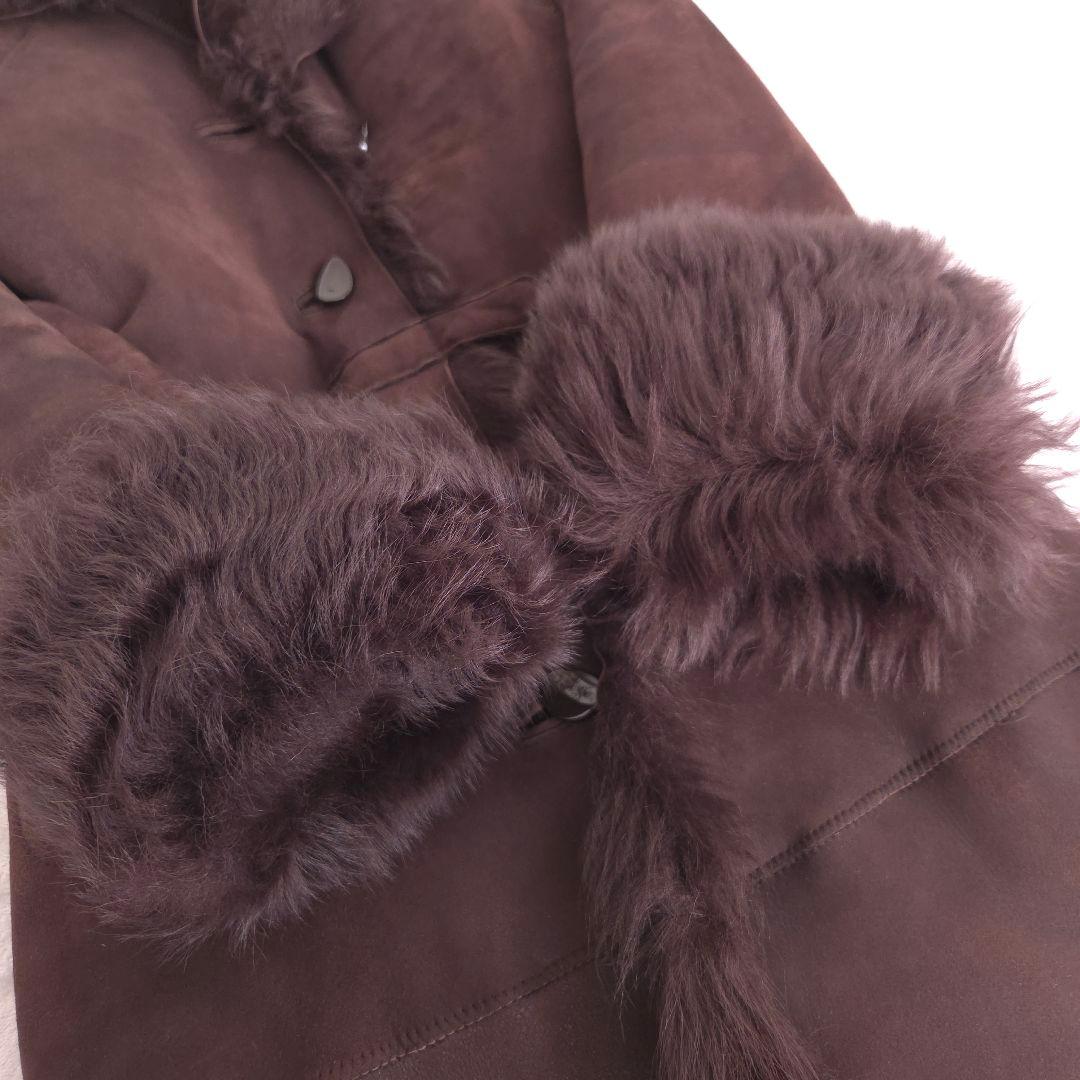 美品 リトルニューヨーク 高級 羊革 リアルファー ムートンコート ロング