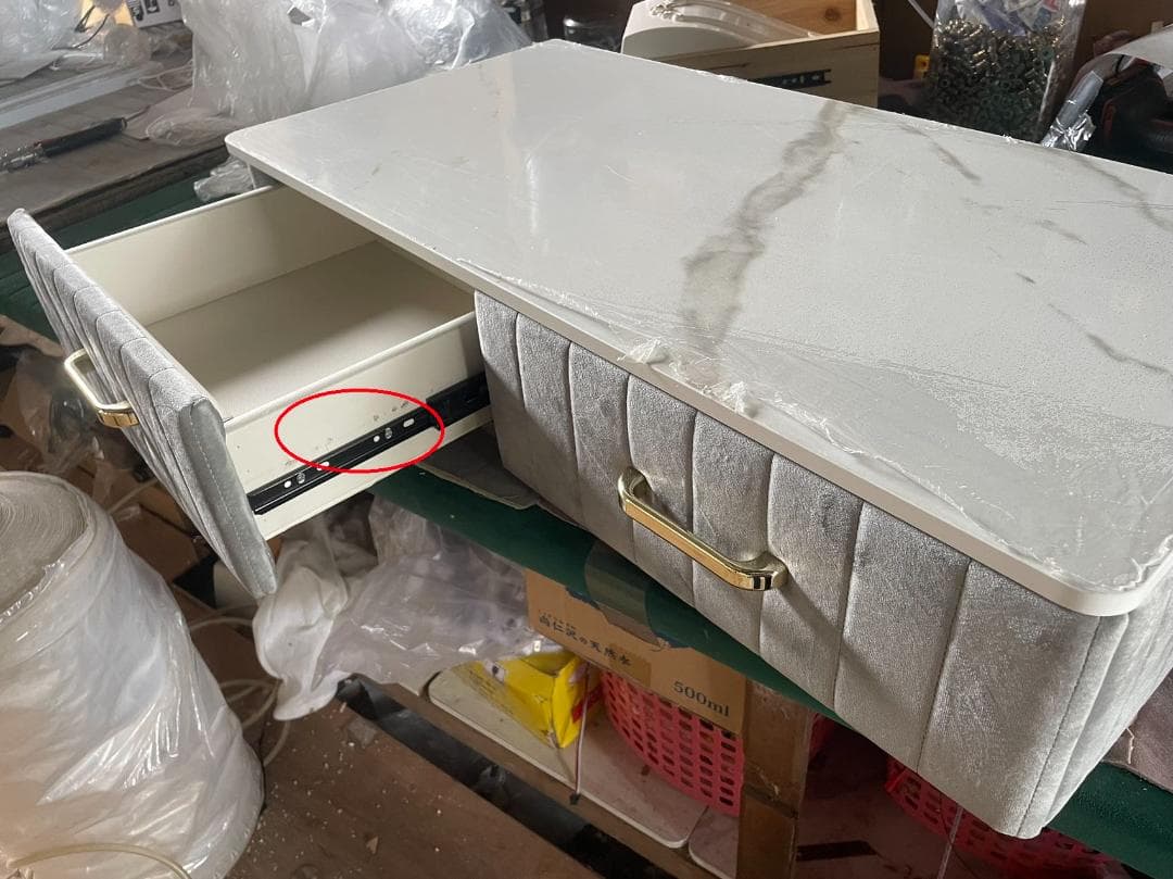 訳あり品　写真をご確認グレーのマーブル調ドレッサー80cm 108-06