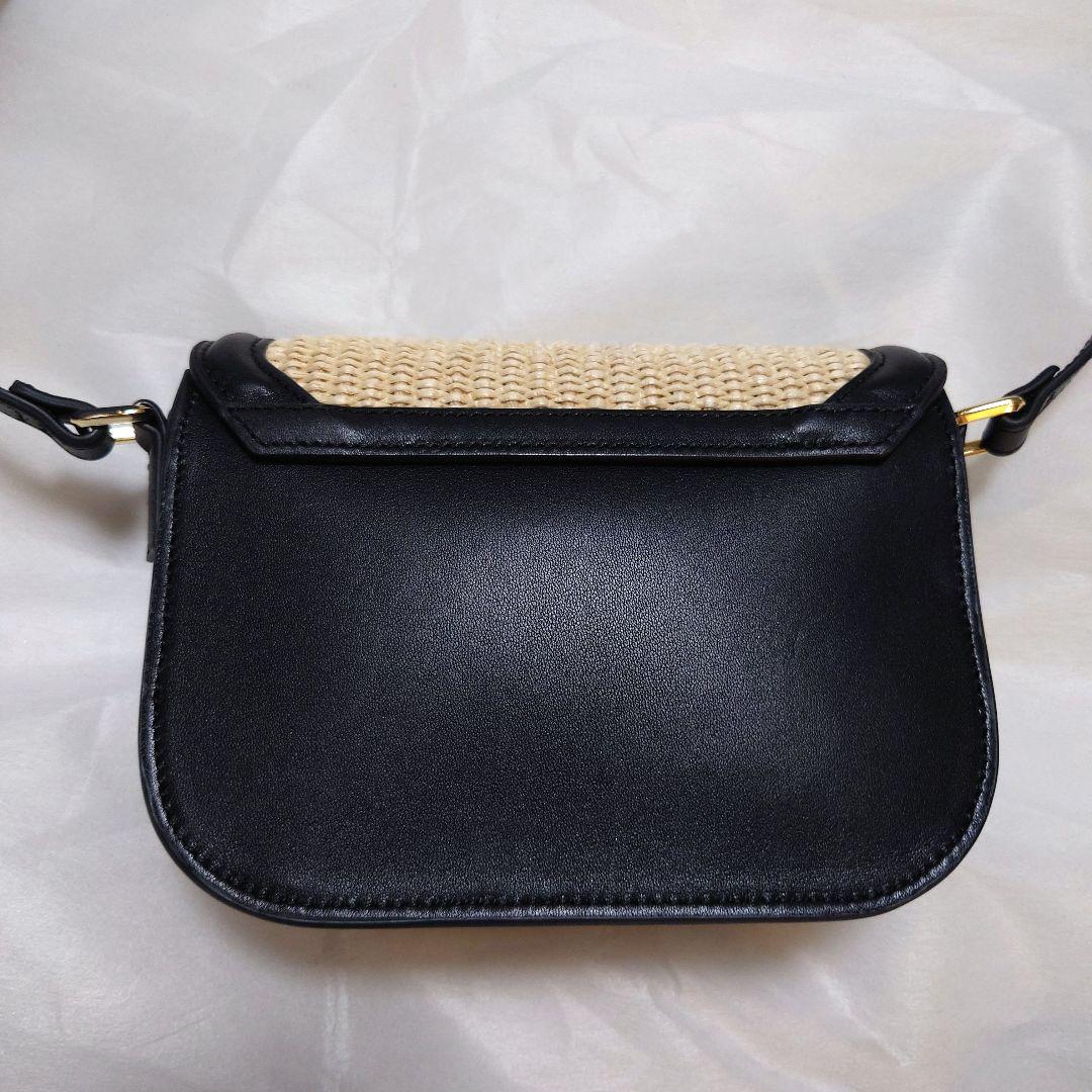 【TOMORROWLAND】かごバッグ ストロー地×リアルレザー 黒 ショルダー