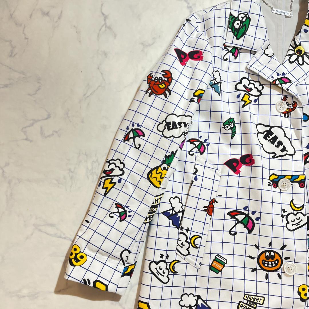 未使用★パーリーゲイツ 総柄プリントジャケットコート マルチカラー 白 1