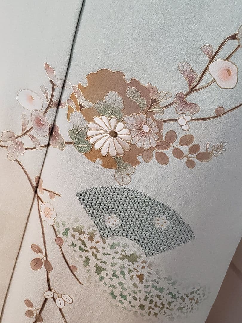 【着物・帯セット＊】水色の訪問着　スワトウ刺繍　盛り金　白金色の袋帯