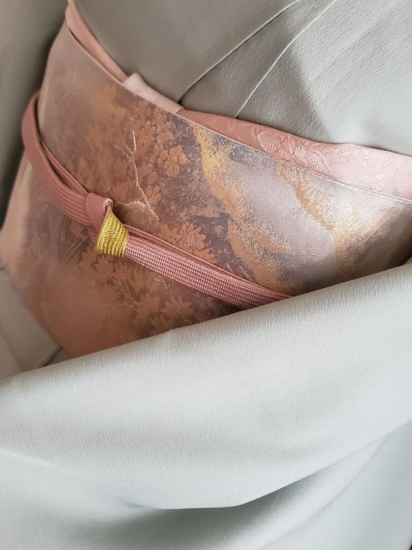 【着物・帯セット＊】水色の訪問着　スワトウ刺繍　盛り金　白金色の袋帯