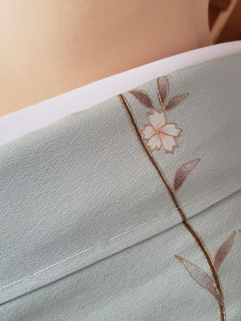 【着物・帯セット＊】水色の訪問着　スワトウ刺繍　盛り金　白金色の袋帯