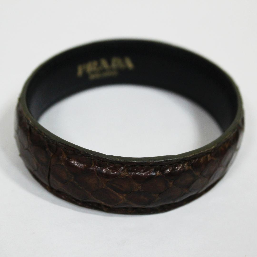 激レア 美品 プラダ ブレスレット パイソン本革 バングル ブラウン PRADA