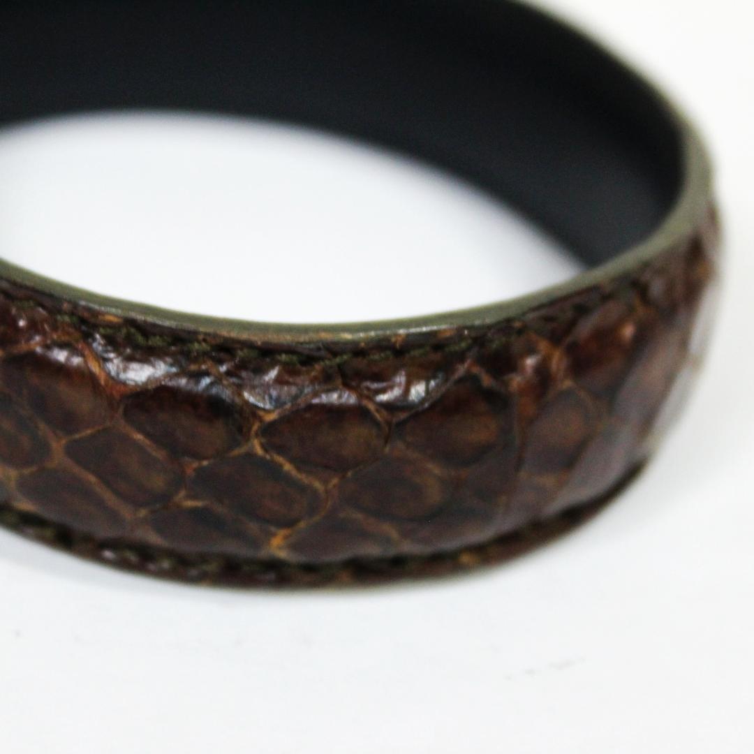 激レア 美品 プラダ ブレスレット パイソン本革 バングル ブラウン PRADA