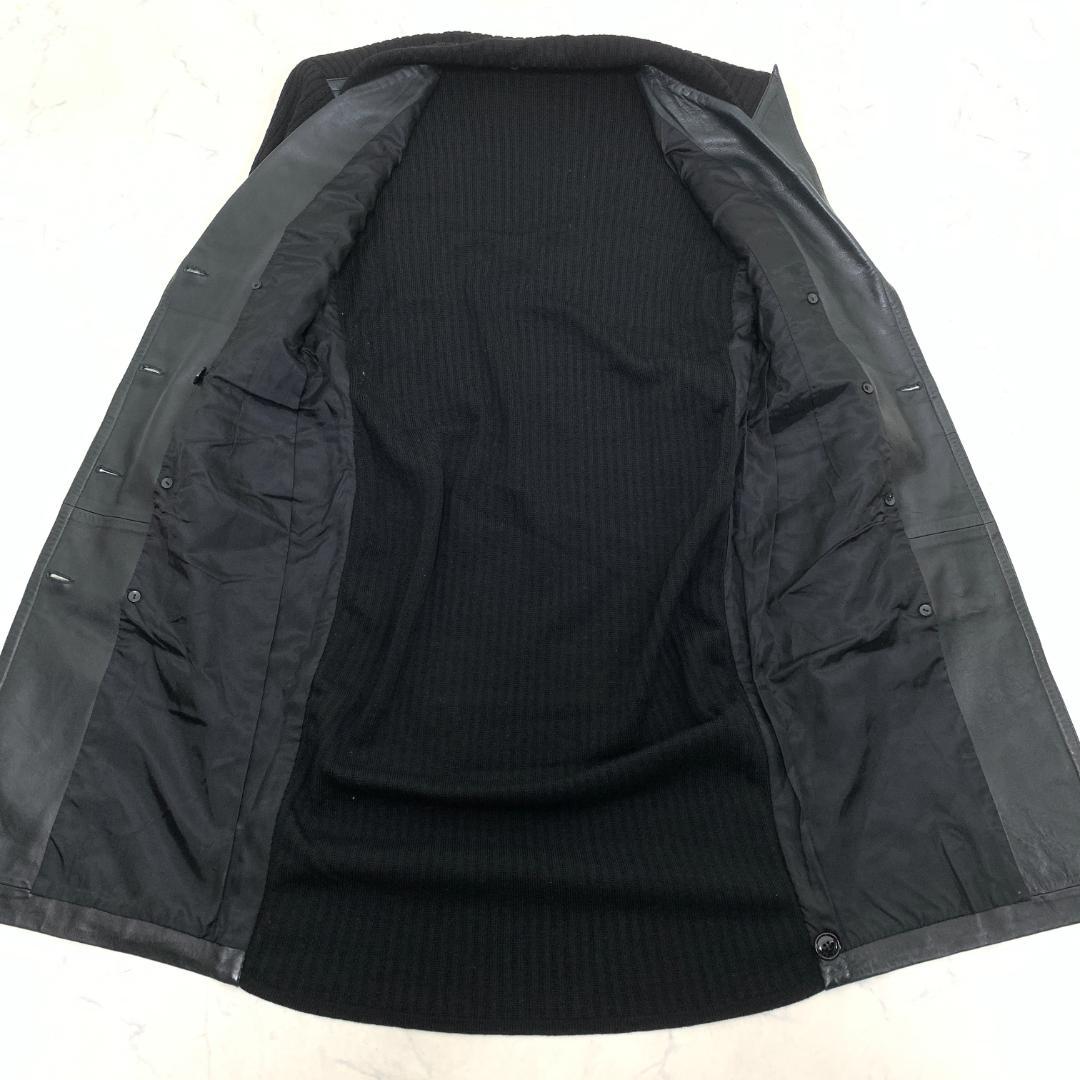 LA7784 CELINE セリーヌ レザー 切替えトレンチコート ブラック46