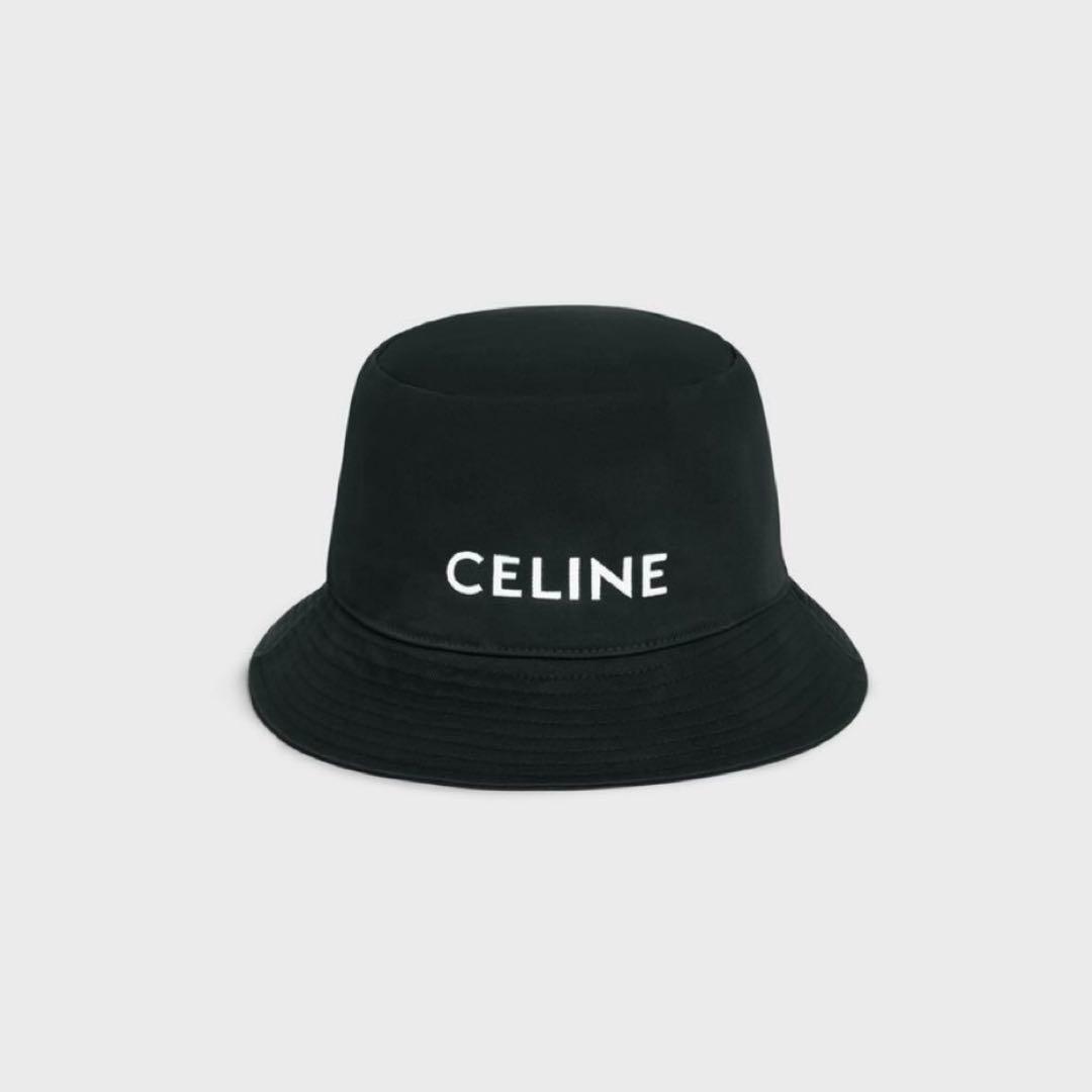 CELINE バケットハット 黒　コットン　M