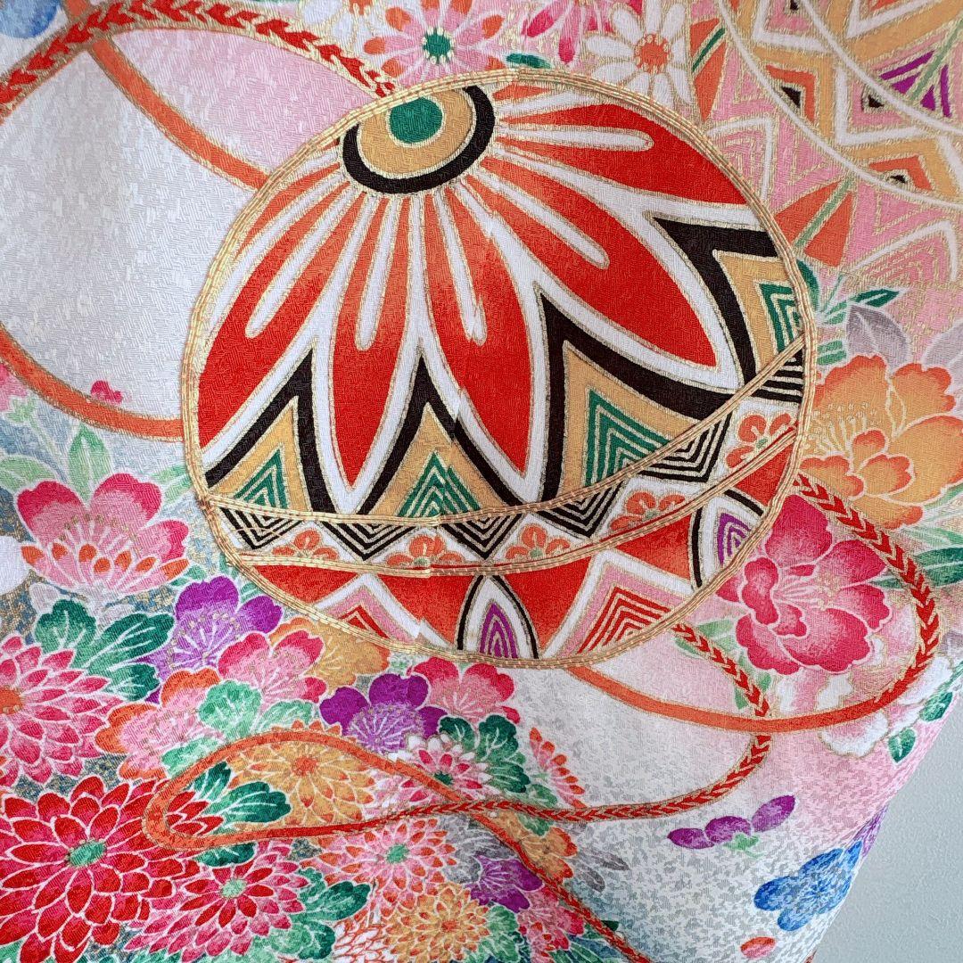 フルセット　七五三７歳女の子　化繊　ピンク地　毬花　袋帯銀　簡単半襟　7122