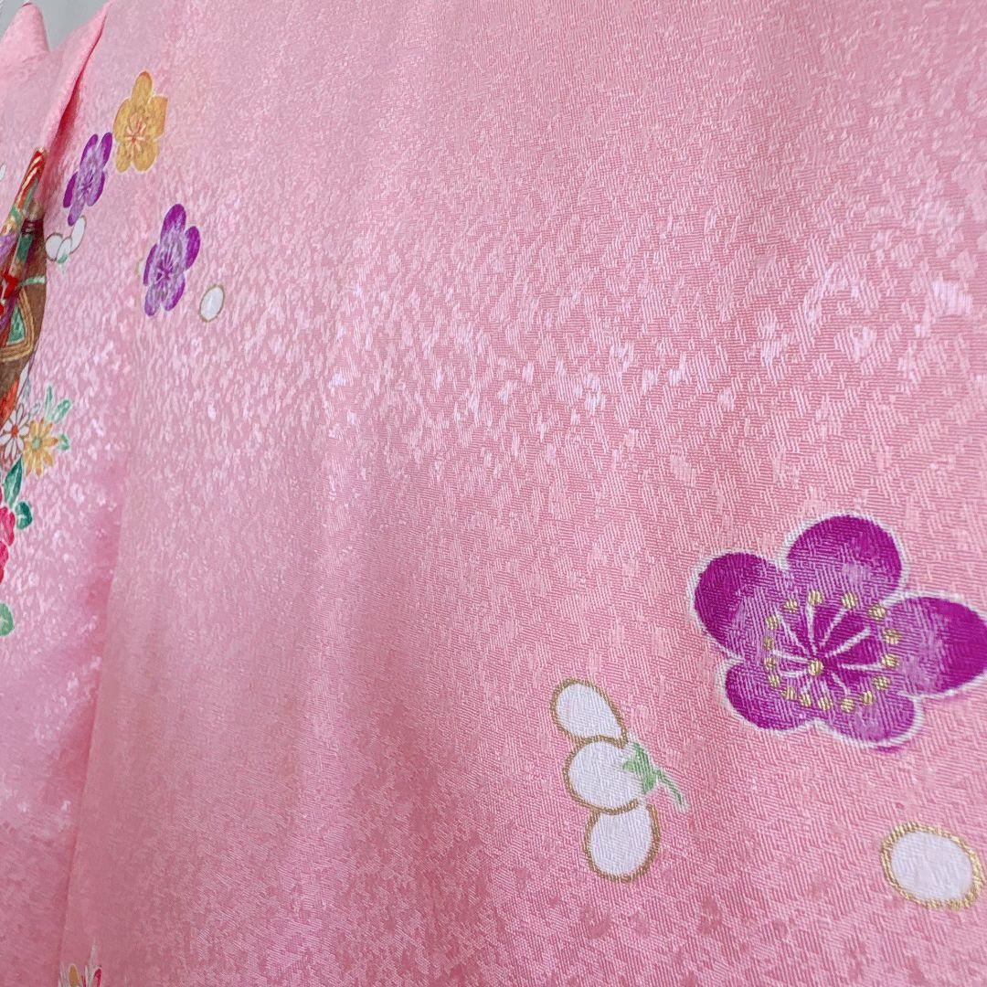 フルセット　七五三７歳女の子　化繊　ピンク地　毬花　袋帯銀　簡単半襟　7122