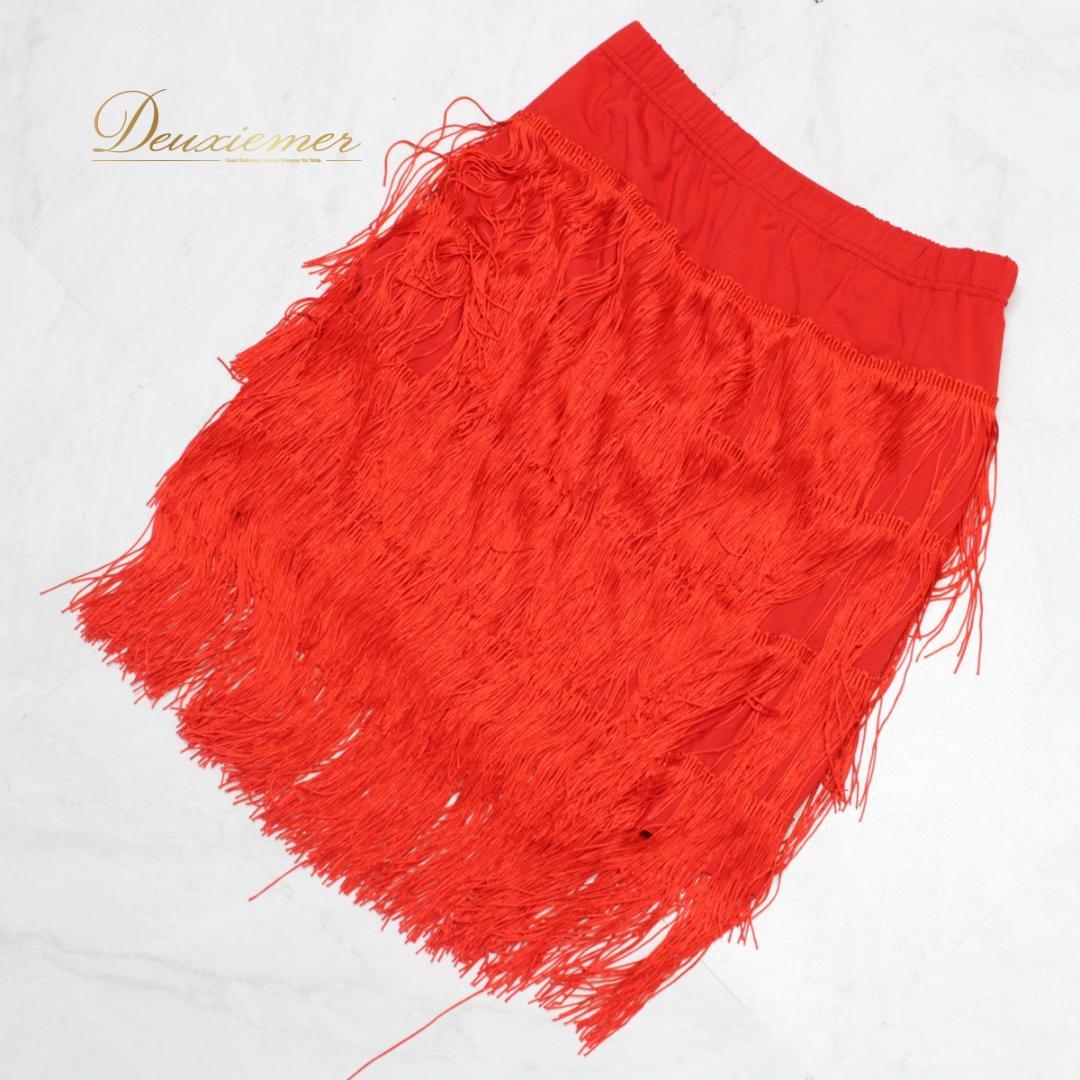 【美品 社交ダンス衣装】上下セット ラテン Lサイズ 赤 レッド レース 派手