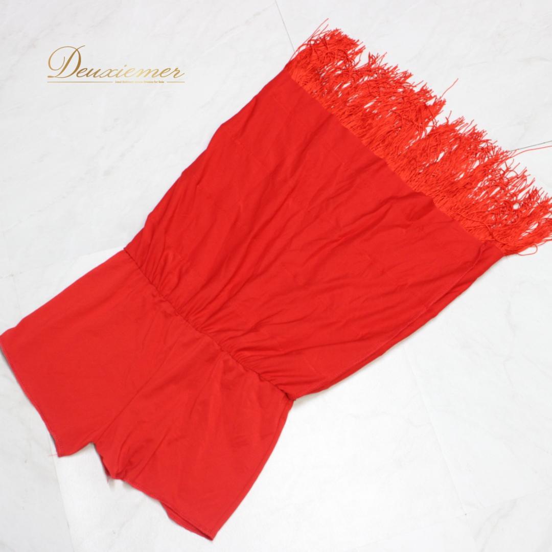 【美品 社交ダンス衣装】上下セット ラテン Lサイズ 赤 レッド レース 派手