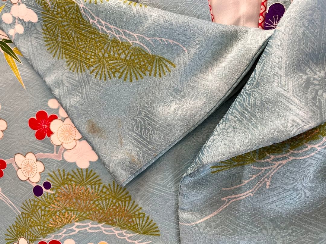 高島屋誂え　千總　四つ身　正絹　子供着物　比翼　刺繍　パールトーン加工　七五三