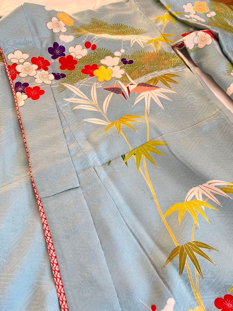 高島屋誂え　千總　四つ身　正絹　子供着物　比翼　刺繍　パールトーン加工　七五三