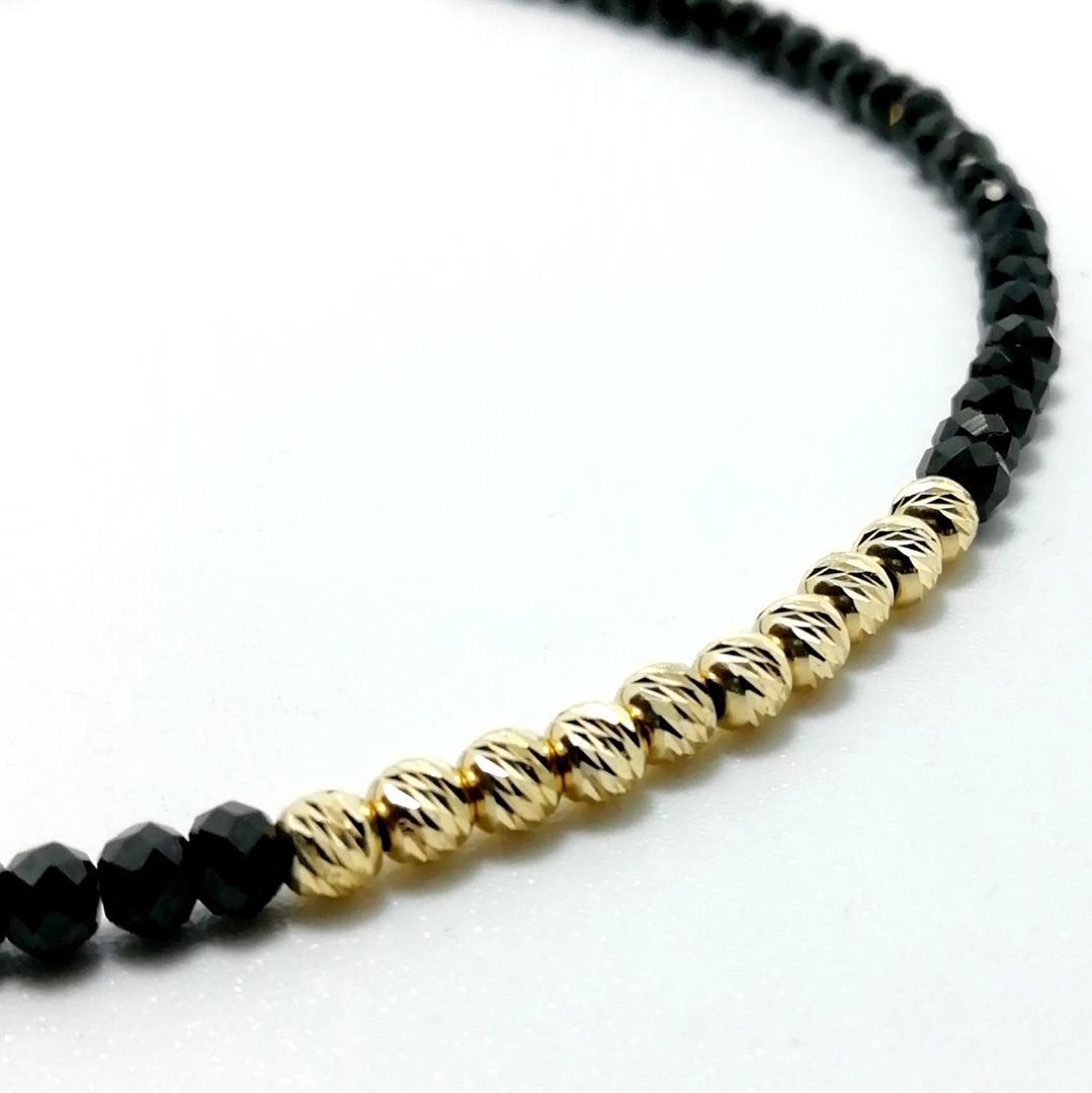 ブラックスピネル＆K18　グリッタービーズ　アンクレットA / 18金