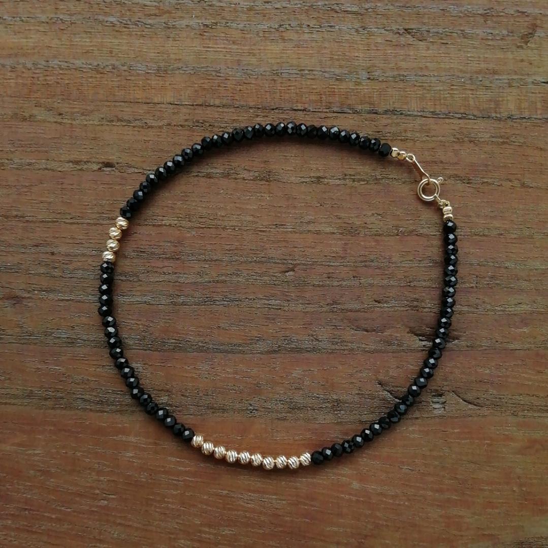 ブラックスピネル＆K18　グリッタービーズ　アンクレットA / 18金