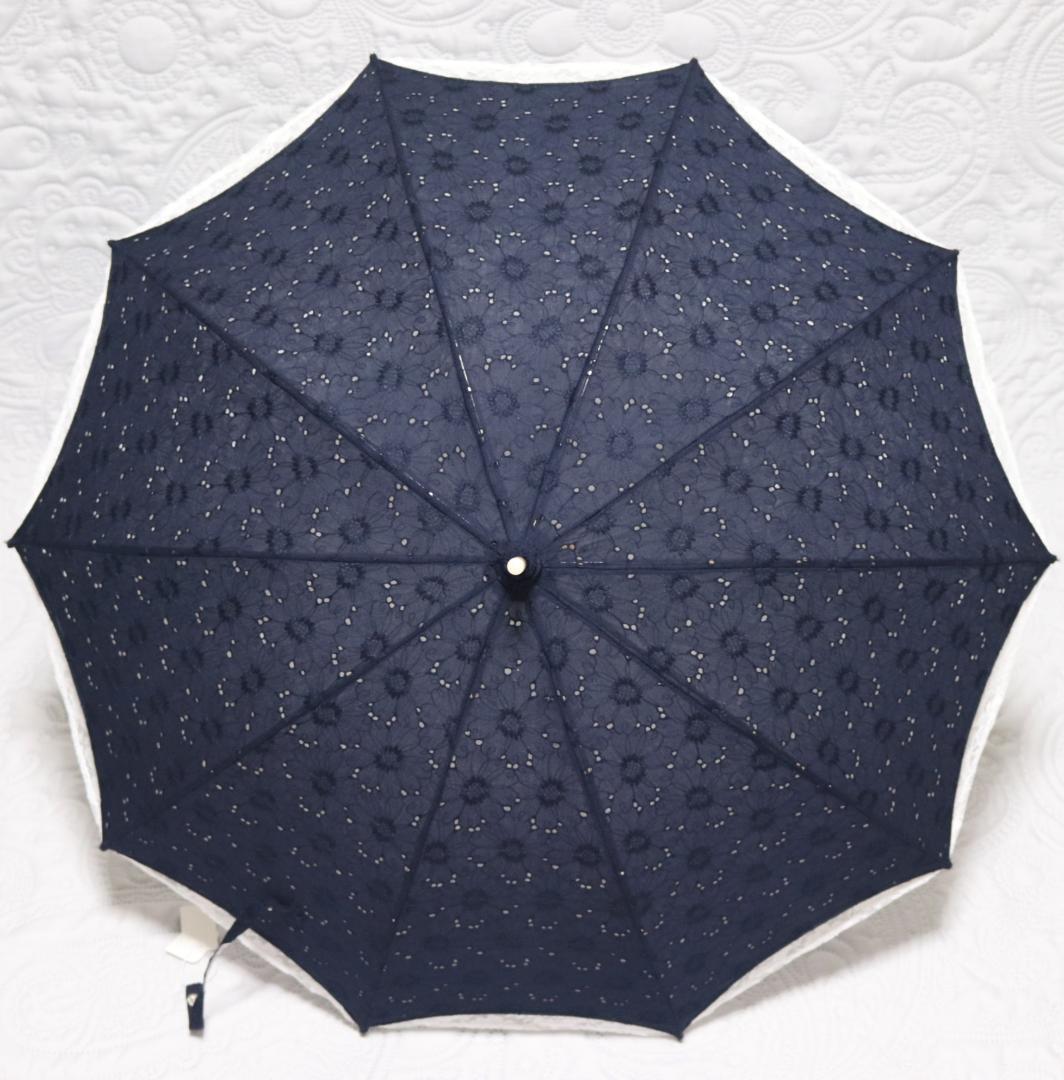 新品タグ付き【前原光栄商店】長傘 総刺繍 繊細レースかわず張り 高級日傘 紺