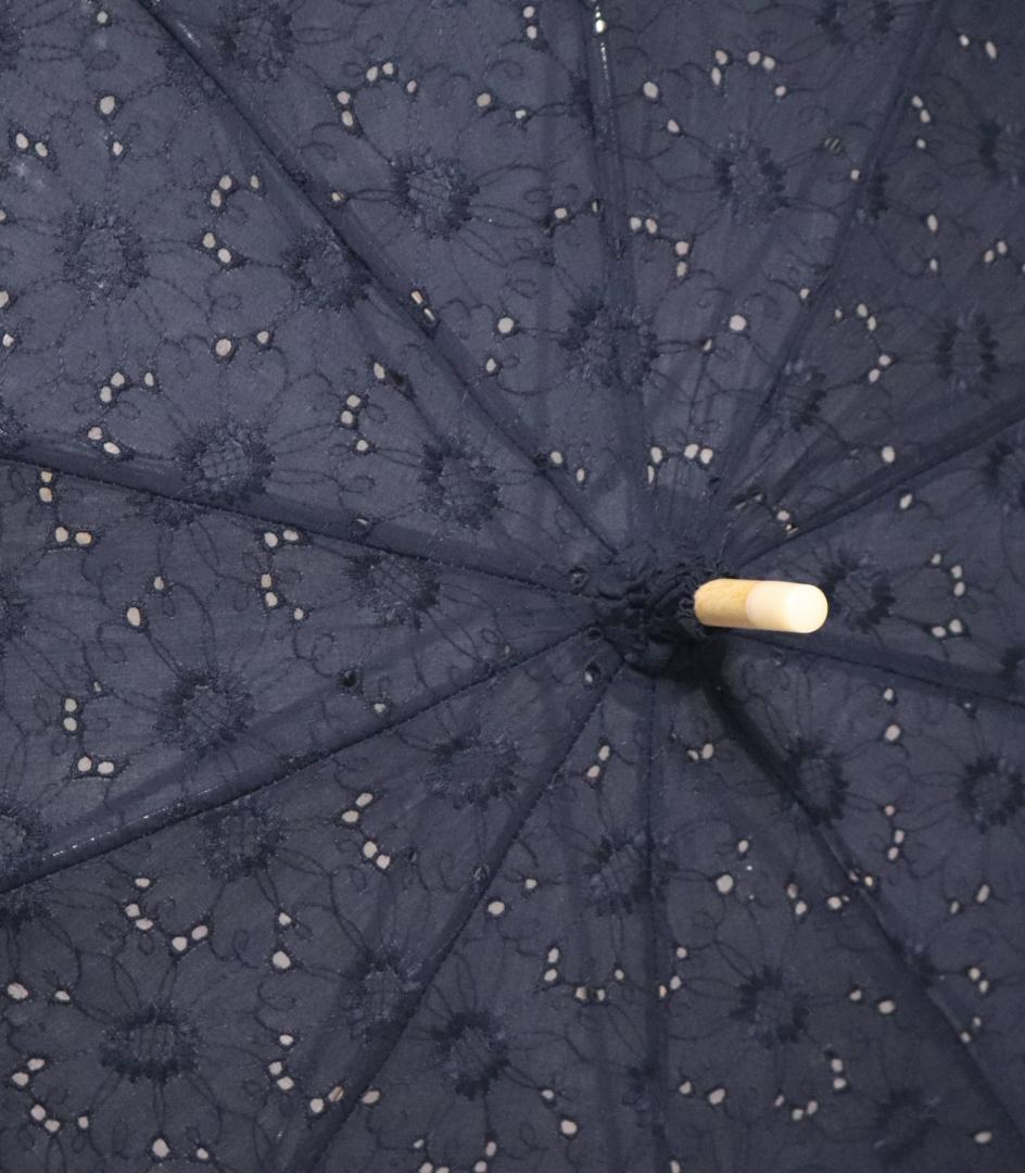 新品タグ付き【前原光栄商店】長傘 総刺繍 繊細レースかわず張り 高級日傘 紺
